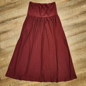 Burgundy Strapless Loose Stretch Maxi Midi Dress With Pockets Large